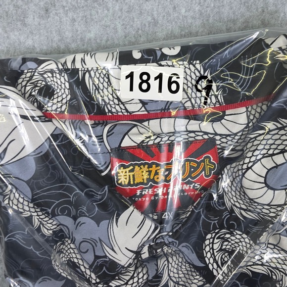 Fresh‎ Prints Dragon Button Up Shirt Men's 4XL Black Asian Style Graphic Print - Picture 9 of 9